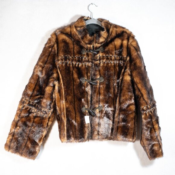 Dennis Basso Womens Vintage Reversible Coat Faux Fur/Faux Suede